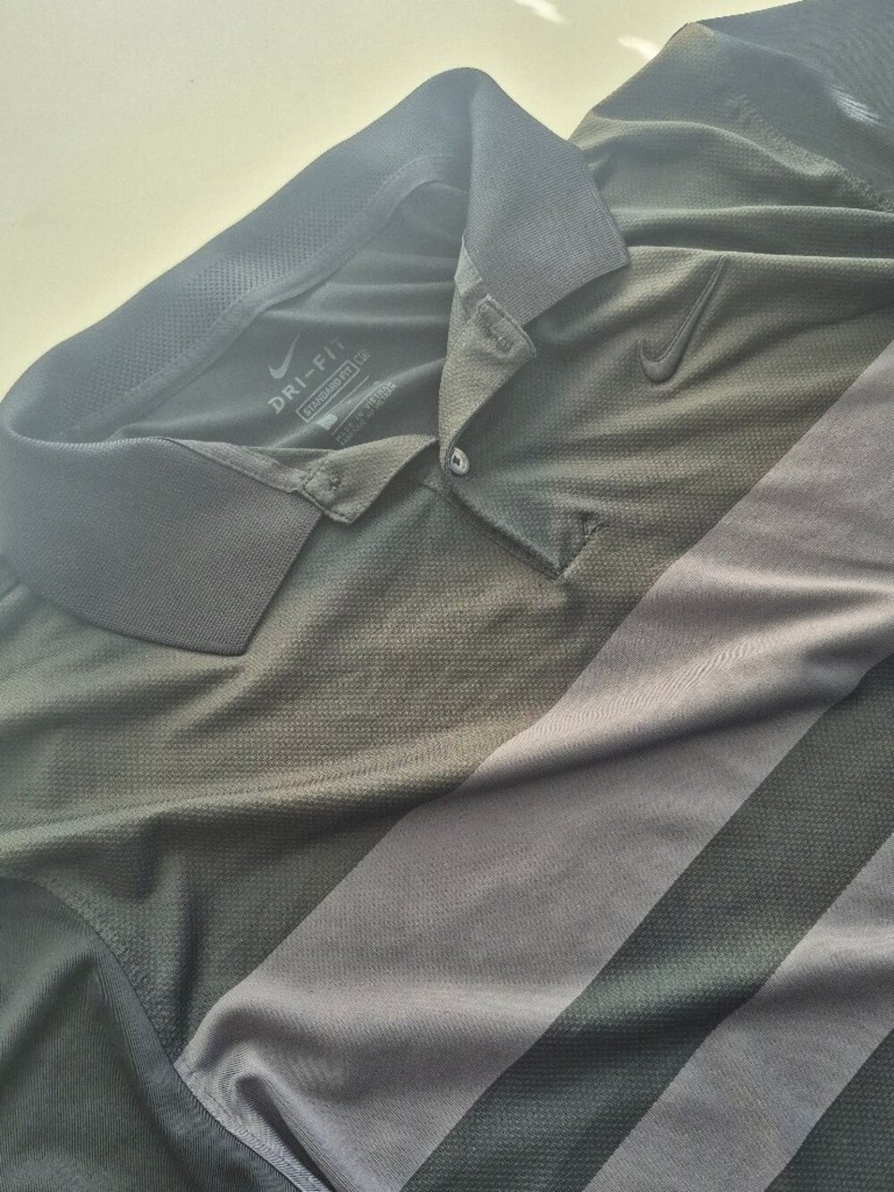 Nike Dri-Fit Standard Fit Polo Shirt Men's Large Black Grey Stripe Golf Athletic